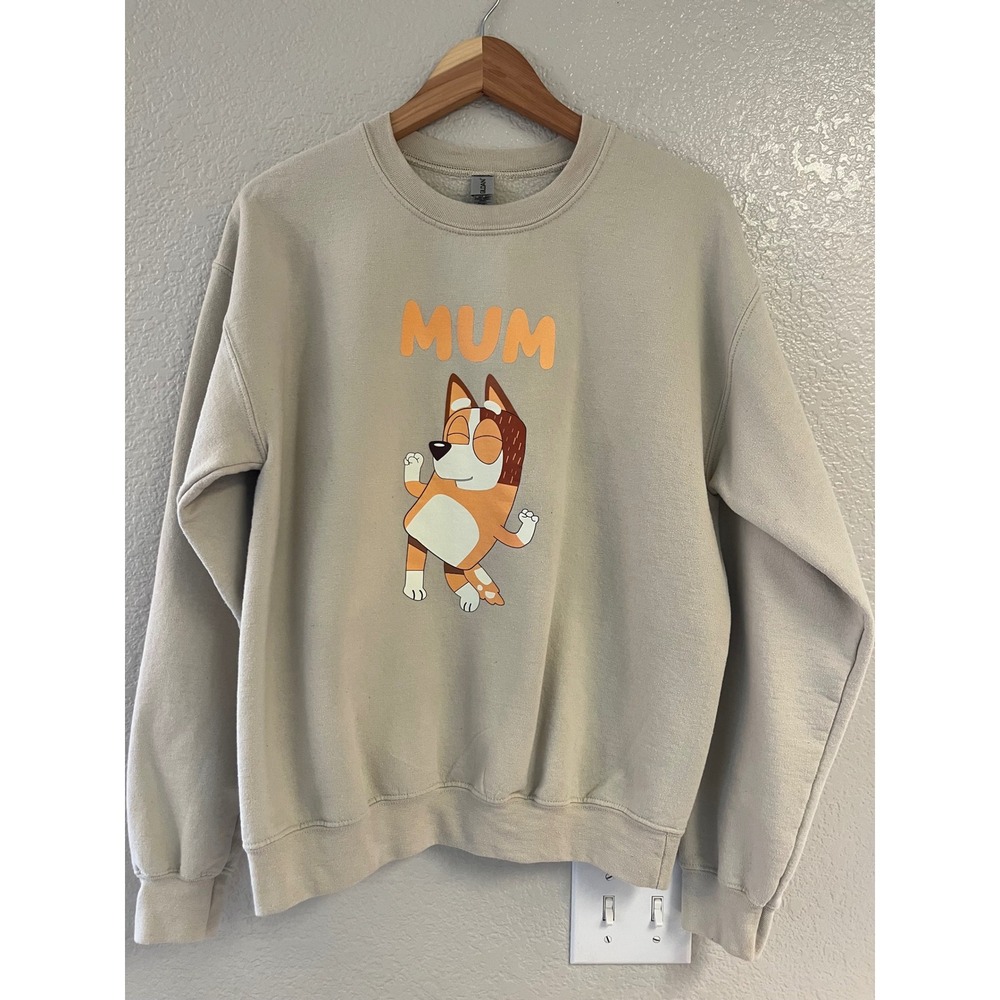 Bluey Mum Chilli Heeler Graphic Sweatshirt Tan Crew Neck Medium